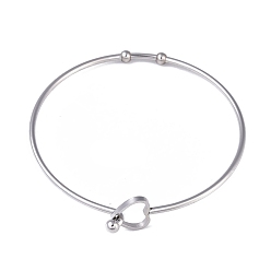 Stainless Steel Color Non-Tarnish 201 Stainless Steel Hollow Out Heart Bangle, Cocktail Wire Wrap Bangle for Women, Stainless Steel Color, Inner Diameter: 2-3/8 inch(6cm)