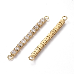 Clear Brass Micro Pave Cubic Zirconia Links, Rectangle Bar, Golden, Clear, 41x3x3mm, Hole: 2mm