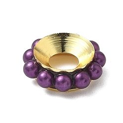 Фиолетовый Латуни европейского бисера, с ABS имитации жемчуга, ионное покрытие (ip), долговечный, без свинца и без кадмия, золотые, рондель, фиолетовые, 12~13x4 мм, отверстие : 4.5 мм