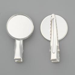 Серебро Железные плоские заколки-пеликаны, с латунной лоток, серебряный цвет гальваническим, 32~35x19.5 мм, лоток : 18 мм