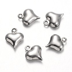 Stainless Steel Color Stainless Steel Charms, Puffed Heart, Stainless Steel Color, 11x9x3mm, Hole: 1mm