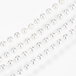 Argent Chaînes de boule de fer, chaîne de perles, soudé, avec bobine, sans nickel, couleur argent plaqué, perler environ 2.4 mm de diamètre, environ 328.08 pieds (100 m)/rouleau