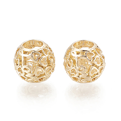 Golden Alloy European Beads, Hollow, Large Hole Beads, Rondelle with Heart, Golden, 11x10mm, Hole: 5mm