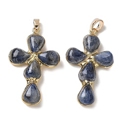 Sodalite Natural Sodalite Pendants, Cross Charms, with Golden Tone Brass Findings, 38~41x22.5~23.5x5.5~6mm, Hole: 5.5x3.5mm