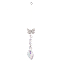 Clear AB Hanging Suncatcher, Iron & Faceted Glass Pendant Decorations, with Jump Ring, Butterfly, Clear AB, 330x1mm, Hole: 11mm