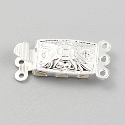 Silver 304 Stainless Steel Box Clasps, Multi-Strand Clasps, 3-Strands, 6-Holes, Rectangle, Silver, 21x10x4.5mm, Hole: 1mm