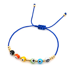 B-B200024J Adjustable Multi-color Rope Chain Cat Eye Stone Gold Bead Bracelet for Men and Women