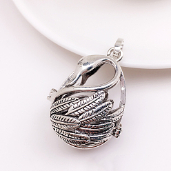 Antique Silver Tibetan Style Brass Bead Cage Pendants, for Chime Ball Pendant Necklaces Making, Hollow, Swan Charm, Antique Silver, No Size