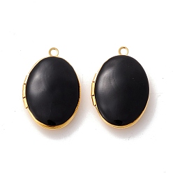 Черный Подвески-медальоны из латуни и эмали, фоторамки кулоны для ожерелий, овальные, чёрные, 24x16x6 мм, отверстие : 1.6 мм, внутренний диаметр: 14.5x10.5 мм