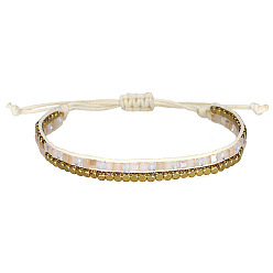 4 meters beige Bohemian Style Handmade Crystal Beaded Bracelet - Copper Beads, Woven, Wax Thread.