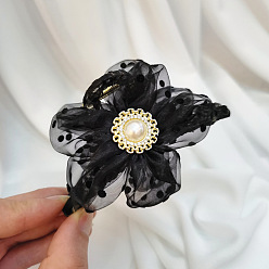 Black polka dot hair clip Pearl Flower Hair Clip with Polka Dot Design - Elegant and Stylish