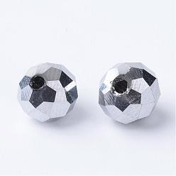 Silver Plated Electroplate Glass Bead Strands, Faceted, Bicone, Silver Plated, 6x6mm, Hole: 1mm, about 50pcs/strand, 15.7 inch