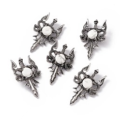 Howlite Synthetic Howlite Pendants, Sword Charms, with Rack Plating Antique Silver Tone Alloy Findings, Cadmium Free & Lead Free, Faceted, 48x29x6.5mm, Hole: 6x3.5mm