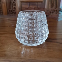 Round Embossed Round Candle Cups, Glass Candle Holders, European Style Retro Candle Container, Round, 5.6x5.3x6.1cm