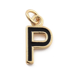 Letter P Стойки обшивки латунные подвески, с эмалью и кольцом для прыжков, без кадмия и без свинца, долговечный, реальный 18 k позолоченный, буквы, Письмо P, 11.5x6.5x1 мм, отверстие : 2.5 мм