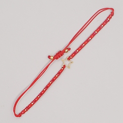 Red Miyuki Seed Braided Bead Bracelet with Open Star, Adjustable Friendship Bracelet for Women, Red, 11 inch(28cm)