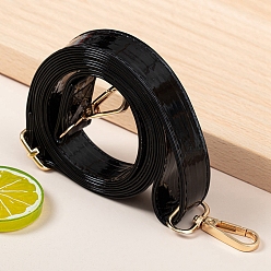 Black PU Imitation Leather Bag Handles, with Metal Clasps, Black, 140x2.4cm