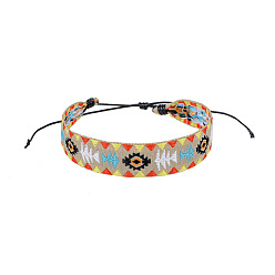 Eye Cotton Flat Cord Bracelet with Wax Ropes, Braided Ethnic Tribal Adjustable Bracelet for Women, Eye, 7-1/4 inch(18.5cm)