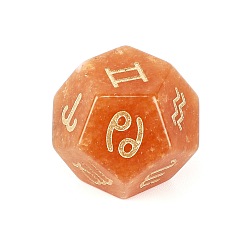 Red Aventurine Natural Red Aventurine Classical 12-Sided Polyhedral Dice, Engrave Twelve Constellations Divination Game Toy, 20x20mm
