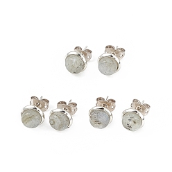 Labradorite Natural Labradorite Half Round Stud Earrings, Platinum Brass Jewelry for Women, Cadmium Free & Lead Free, 14x8mm, Pin: 0.7mm