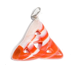 Red Agate Saint Patrick's Day Natural Red Agate Pendants, Triquetra Knot Charms with Platinum Plated Metal Snap on Bails, 34x6mm