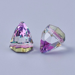 Vitrail Rose Flat Back K9 Glass Rhinestone Charms, Back Plated, Cone, Faceted, Vitrail Rose, 11~12x10mm, Hole: 1.2mm