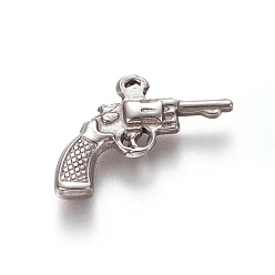 Stainless Steel Color 304 Stainless Steel Pendants, Handgun, Stainless Steel Color, 19x22x3mm, Hole: 1mm