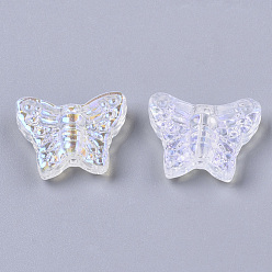 Clear AB Transparent Glass Beads, AB Color Plated, Butterfly, Clear AB, 12.5x15.5x5mm, Hole: 1mm