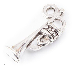 Antique Silver Antique Alloy Pendant, Trumpet, Antique Silver, 20x9x5mm