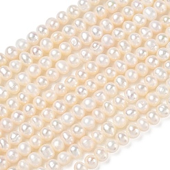 Beige Natural Cultured Freshwater Pearl Beads Strands, Grade 4A, Potato, Beige, 5~6mm, Hole: 0.6mm, about 70~71pcs/strand, 13.86~14.02''(35.2~35.6cm)