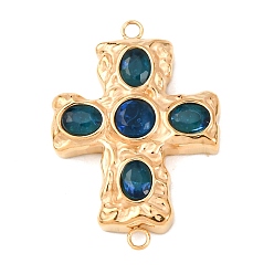Морской Синий 304 подвески-коннекторы из нержавеющей стали с паве из кубического циркония, перекрестные ссылки, вакуумное покрытие pvd, золотые, Marine Blue, 26x18x4.5 мм, отверстие : 1.5 мм