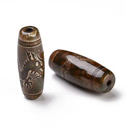 2-Глаза Тибетского стиля бусы дзи, природных бисера агат, окрашенная и подогревом, овальные, рисунок дракона, 28.5~32x10~12.5 мм, отверстие : 1.5~3 мм