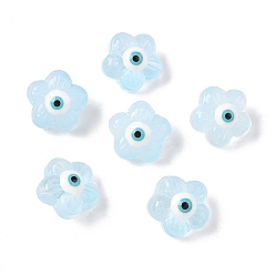 Светло-голубой Прозрачные стеклянные эмалевые бусины, цветок с сглаза, светло-голубой, 12.5~13x3 мм, отверстие : 1 мм