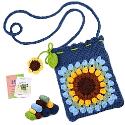 Marine Blue DIY Crochet Storage Bag Kits, including Polyester Yarn, Marine Blue, 18x14cm