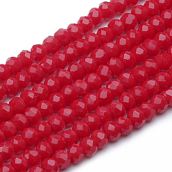 Red Opaque Glass Beads Strands, Imitation Jade, Faceted, Rondelle, Red, 2.5~3.1x1.5~2.2mm, Hole: 0.5mm, about 150~160pcs/strand, 12.60 inch~13.39 inch(32~34cm)