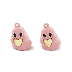 Pink Spray Painted Alloy Pendants, Long-Lasting Plated, Lead Free & Cadmium Free, Ghost with Heart, Pink, 21x15x10.5mm, Hole: 1.5mm