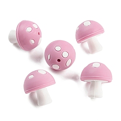 Pink Mushroom Food Grade Silicone Focal Beads, Chewing Beads For Teethers, DIY Nursing Necklaces Making, Pink, 20x18mm, Hole: 2mm