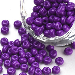Dark Violet Baking Paint Glass Seed Beads, Round, Dark Violet, 4~4.5x3mm, Hole: 1~1.2mm, about 4500pcs/bag, about 450g/bag