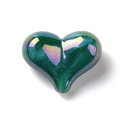 Teal UV Plating Rainbow Iridescent Opaque Acrylic Beads, Glitter Beads, Heart, Teal, 16x21x10mm, Hole: 1.8mm