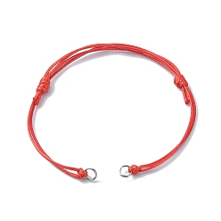Red Adjustable Eco-Friendly Korean Waxed Polyester Cord Bracelet Making, with 304 Stainless Steel Open Jump Rings, Fit for Connector Charms, Red, 5-1/8~9-1/4 inch(132~235mm), Hole: 3mm