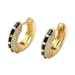 Noir Micro cuivres ouvrent zircons boucles d'oreilles, sans plomb et sans cadmium, crémaillère plaquage, plaqué longue durée, réel 18 k plaqué or, noir, 17.5~18x4.5mm