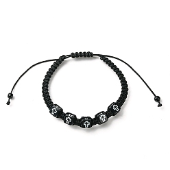 Black Cube with Cross Acylic Braided Bead Bracelets, Nylon Thread Adjustable Bracelet, Black, Inner Diameter: 1-7/8~4 inch(4.7~10cm)