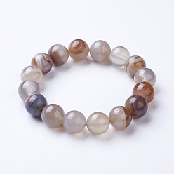 Lilac Natural Striped Agate/Banded Agate Beaded Stretch Bracelets, Dyed, Round, Lilac, 2 inch(50mm)