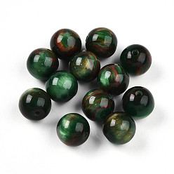 Зеленый Бусины из cмолы, круглые, два тона, зелёные, 12 мм, отверстие : 2 мм
