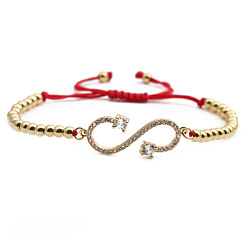 CB00227CX+Copper Bead Red Rope Adjustable Zirconia Bracelet for Men and Women - Fashionable, Minimalist Design with Infinite Size Options