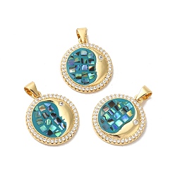 Бирюза Стойка металлическая латунная микропрофилированная кубическая циркония подвески, с эмалью и ракушкой, долговечный, без свинца и без кадмия, реальный 18 k позолоченный, луна, бирюзовые, 21x18x3 мм, отверстие : 5x4 мм