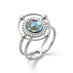 Нержавеющая Сталь Цвет Овальные 304 перстни из ракушки пауа из нержавеющей стали для женщин, цвет нержавеющей стали, 18x16 мм, размер США 6 (16.5 мм)