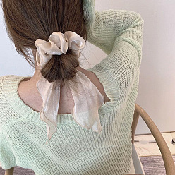 beige Silk Butterfly Bow Long Ribbon Adult Fat Bow - Solid Color Hair Tie.