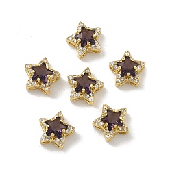 Темно-Красный Латунные микро проложить кубического циркония слайд прелести, звезда, со стеклом, без кадмия и без свинца, стойки покрытие, долговечный, золотые, темно-красный, 10x10.5x7.3 мм, отверстие : 1.7x1.9 мм