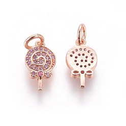 Розовое Золото Латунные микро проложить кубического циркония прелести, сахар, красочный, розовое золото , 13x7.5x2 мм, отверстие : 3 мм